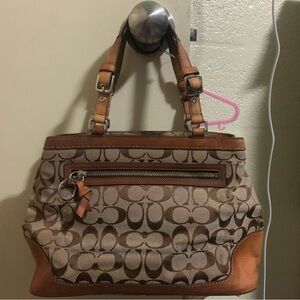 Coach Tan and Brown Signature Shoulder Bag